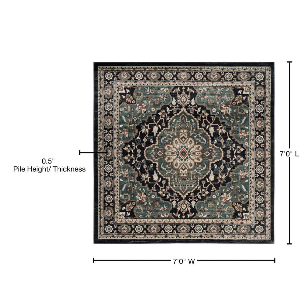 Anthracite Teal Square Synthetic 7' Easy Care Area Rug