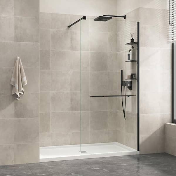 DELUXE DL LIVING LuxeSpa 36 in. W x 76 in. H Fixed Frameless Screen Shower Door in Matte Black with 3/8 in. Thick Clear Tempered Glass