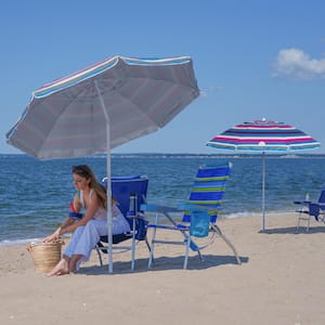 7 ft. Steel Tilt and Sand Anchored Beach Umbrella in multi colored stipes