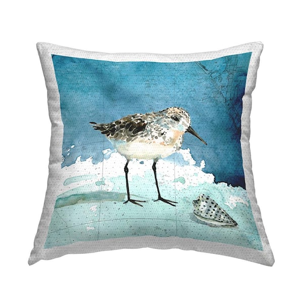 Stupell Industries Sandpiper Bird and Shell Nautical Ocean Map Blue Square Outdoor Throw Pillow
