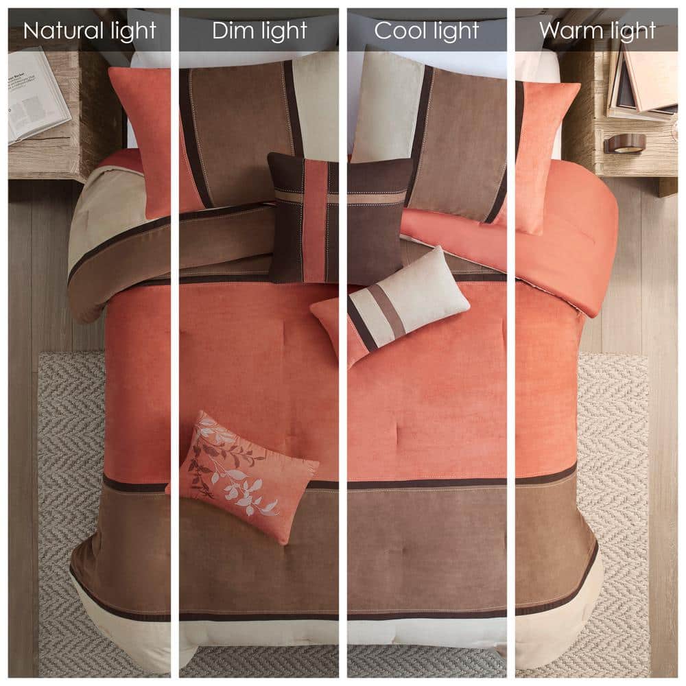 California King Coral and Brown Microfiber Comforter Set
