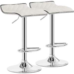 Adjustable & Rotatable White Metal 24.8 in. H Bar Stool with Modern Faux Leather and Metal Bar Stool Set of 2