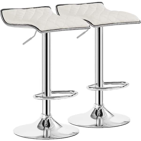 VECELO Adjustable & Rotatable White Metal 24.8 in. H Bar Stool with Modern Faux Leather and Metal Bar Stool Set of 2
