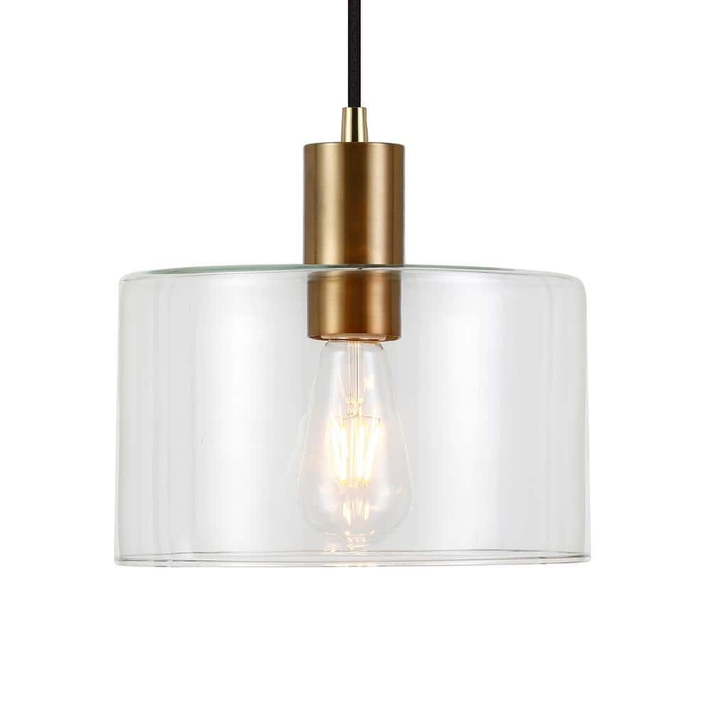 Henri Coastal Clear Glass Drum Pendant with Polished Nickel Finish