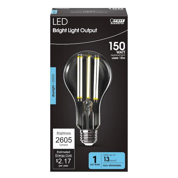 Feit Electric 150-Watt Equivalent A21 Glass Filament Daylight (5000K) LED Bulb (1-Bulb) OM150DM/CL/850/FIL - The Home Depot