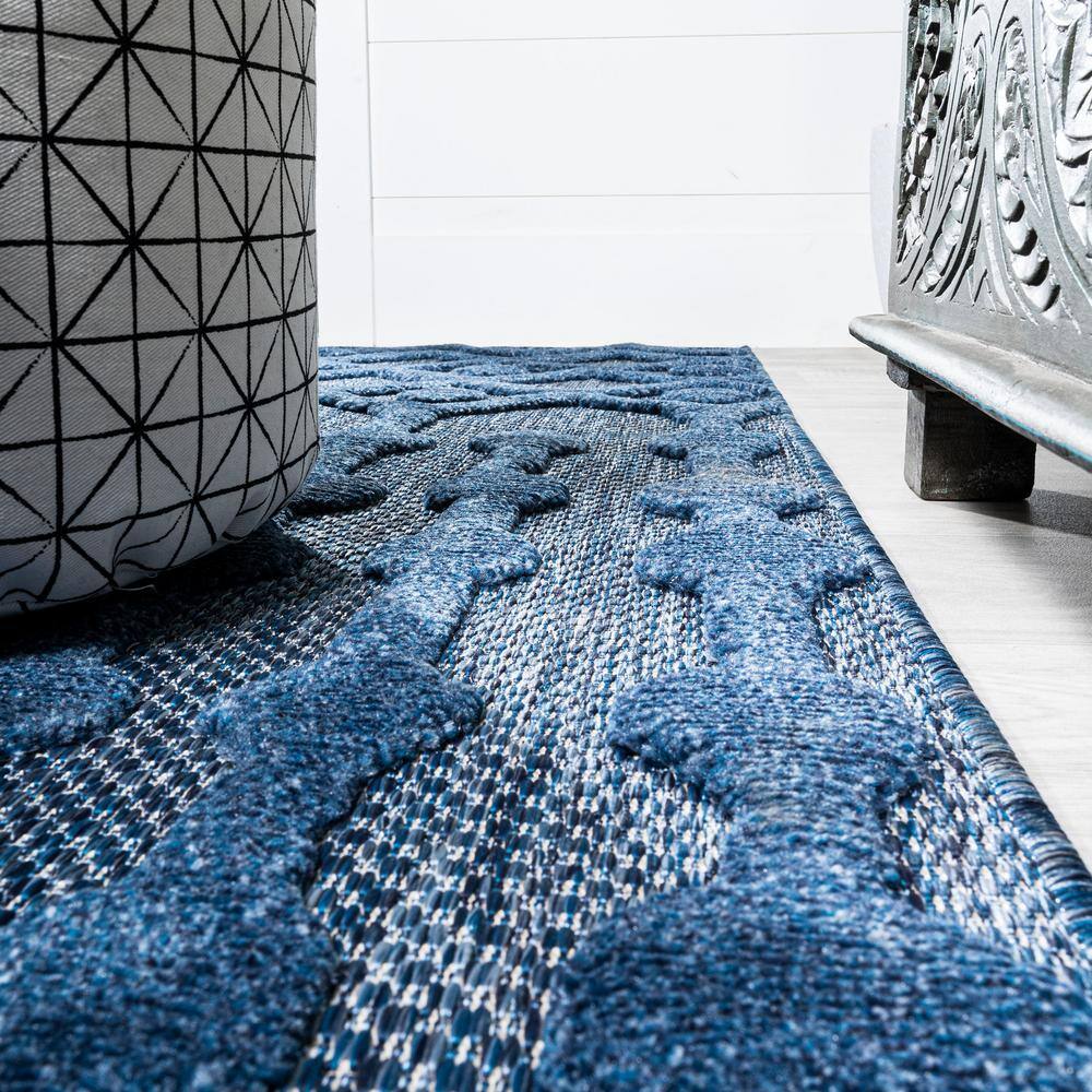 Navy Diamond Geometric Handmade Indoor/Outdoor Synthetic Rug