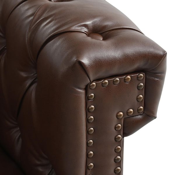 Harper & Bright Designs 99.4 in. Rolled Arms Faux Leather Button