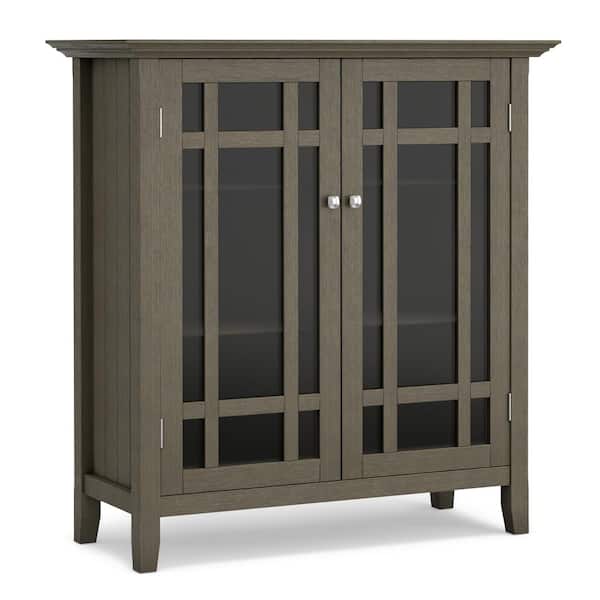 Simpli Home Bedford Solid Wood 39 in. Wide Transitional Medium Storage Cabinet in Farmhouse Grey
