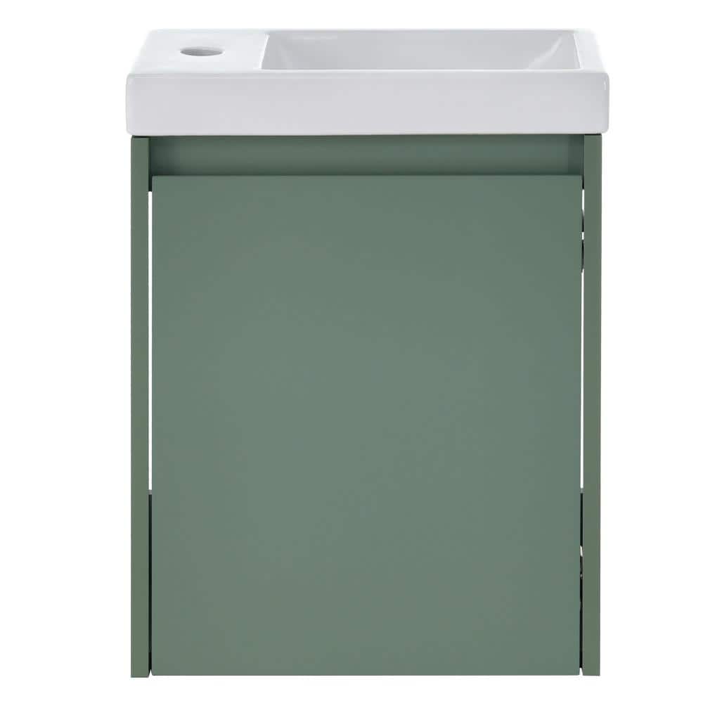 16 in. x 8.7 in. x 21.3 in. Single Sink Wall-Mounted Bath Vanity in Green with White Ceramic Top price history on PriceWatchPro