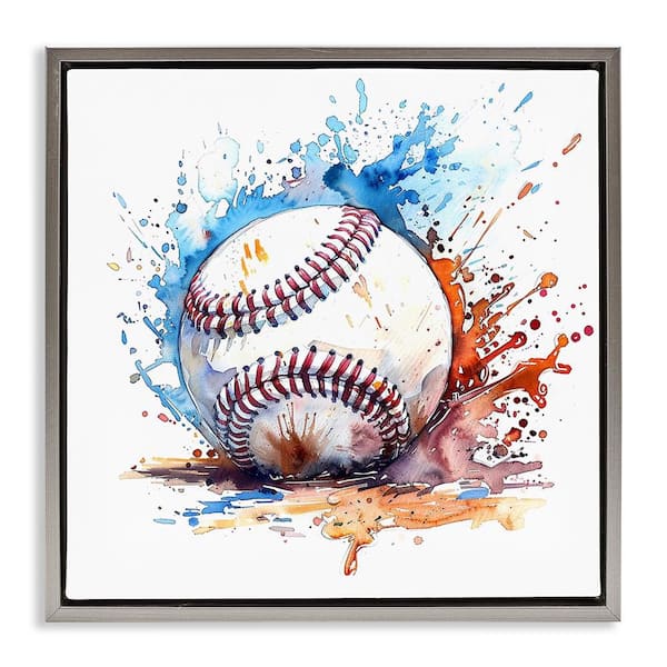 Stupell Industries Baseball Chromatic Splash by LSR Design Studio Gray Floater Frame Sports Graphic Art Print 18 in. x 18 in.