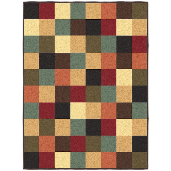 Ottomanson Ottohome Collection 2 ft. 3 in. x 3 ft. Non-Slip Rubberback Checkered Indoor Area Rug/Mat, Multicolor