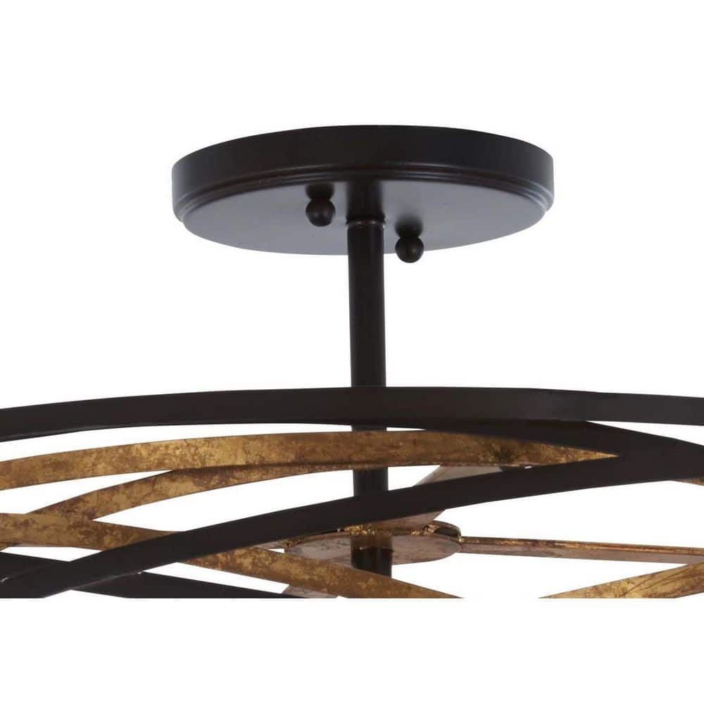 Elegant Vortic Flow Drum Pendant in Dark Bronze with Mosaic Gold Interior, 20"