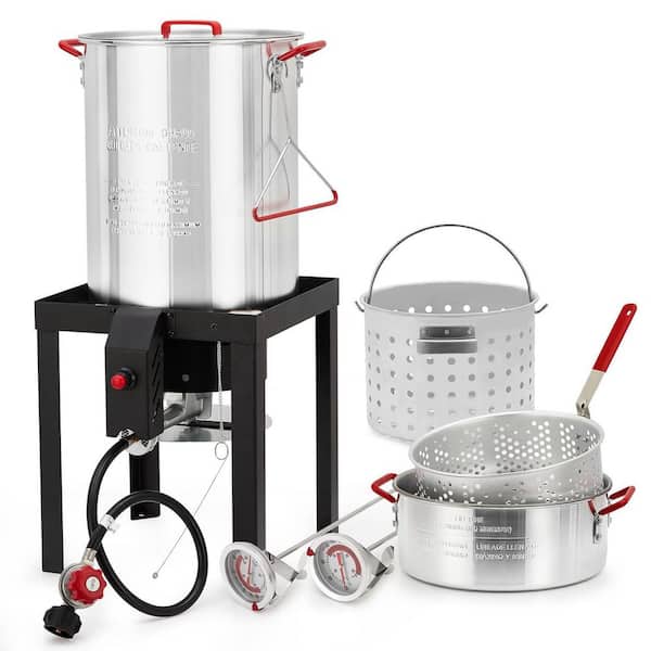 30 qt. 50,000 BTU Turkey Fryer and 10 qt. Seafood Boiler Steamer Kit with Propane Burner, Electronic Ignitor