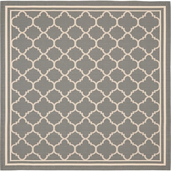 SAFAVIEH Courtyard Anthracite/Beige 5 ft. x 5 ft. Square Geometric Indoor/Outdoor Patio  Area Rug