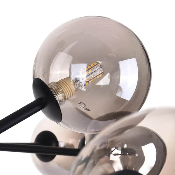 HUOKU CEDER 15-Light 50.4 in. W Black Chandelier with Smoked Glass