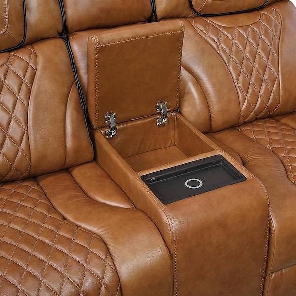 Lazzara Cassian 72 in. W Brown Leather 2-Seater Power Double