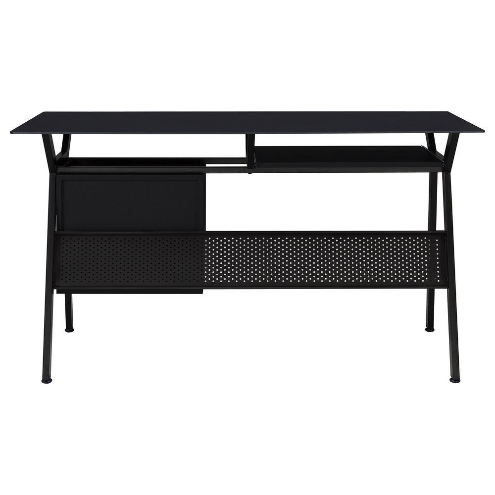 Transitional Black 55" Home Office Desk with Keyboard Tray and Drawers