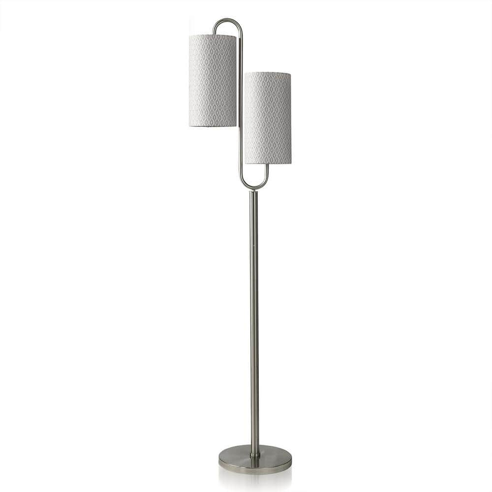66.75" Sleek Double Curve Mid-Century Floor Lamp in Brushed Silver