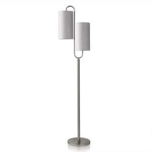 66.75 in. Brushed Steel Floor Lamp with White, Gray Steel, Linen Shade