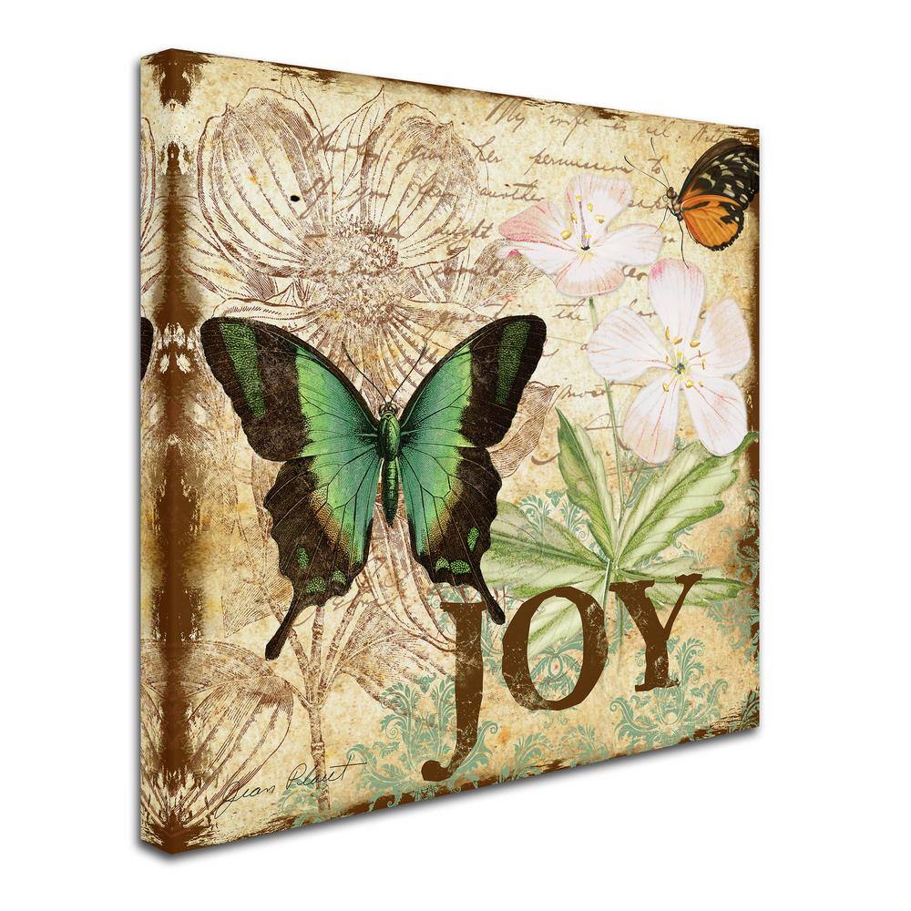 Jean Plout 'Butterflies 4' Green and Brown Canvas Art