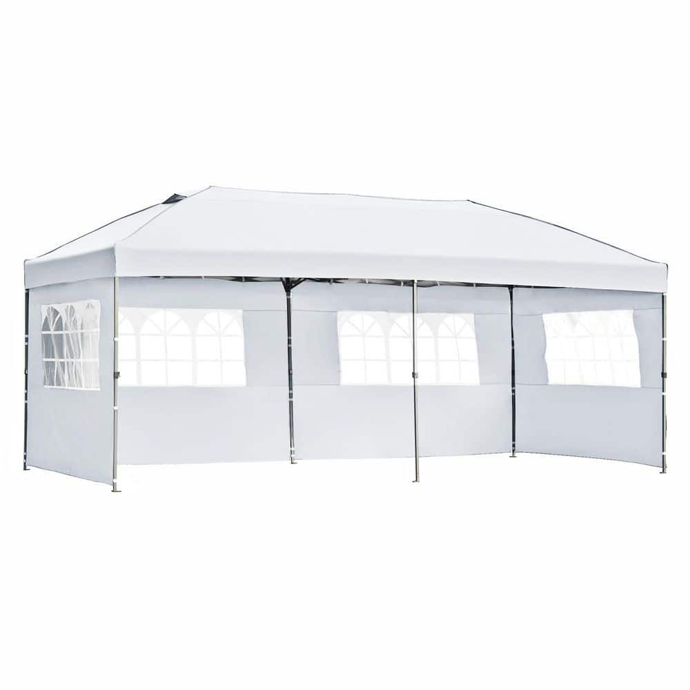 New Heavy Duty Series 9.7 ft. x 19.2 ft. White Pop-Up Canopy Tent with Side