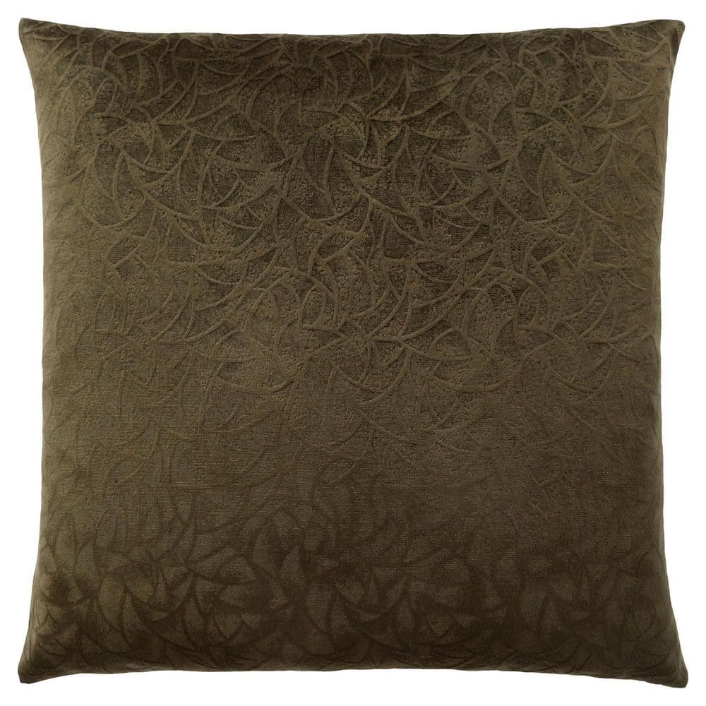 Olive Green Velvet Floral Pattern Square Throw Pillow Set of 2