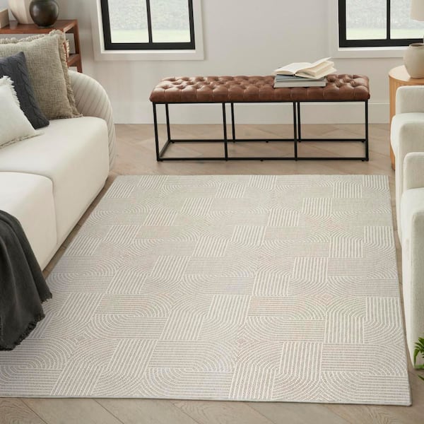 Textured Home Beige Ivory 10 ft. x 14 ft. Geometric Contemporary Area Rug