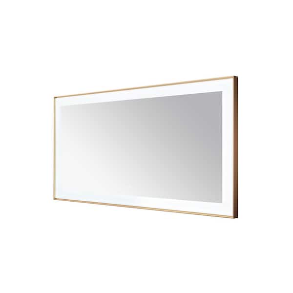 Lexington 72 in. W x 36 in. H Rectangular Framed Wall Mount Bathroom Vanity Mirror in Brushed Gold LED Lighted Defogger