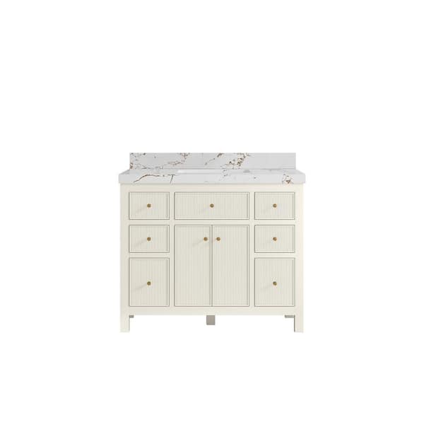 Willow Collections Sonoma 42 in. Single Sink Freestanding Alabaster Bath Vanity with Viola Brown Quartz Top Unassembled