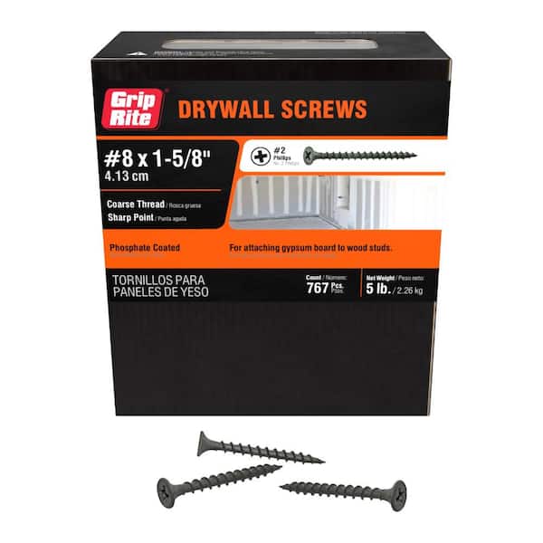 Grip-Rite #8 x 1-5/8 in. #2 Phillips Bugle Head Coarse Thread Drywall Screws 5 lb. Box
