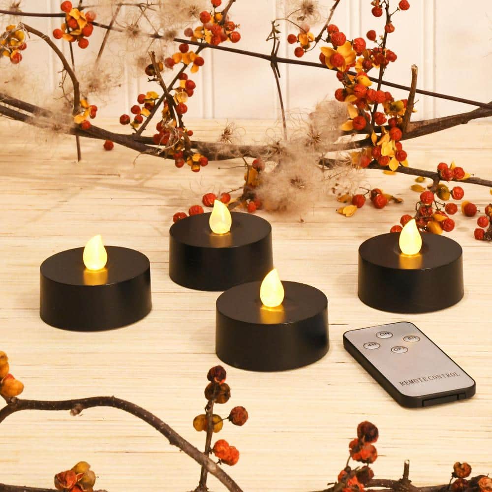 Set of Four Black LED Flameless Tealight Candles with Remote