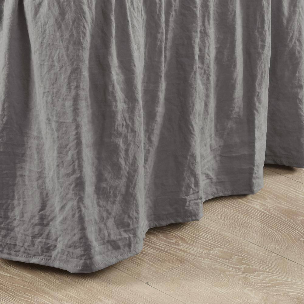 Dark Gray Ruched Ruffle Elastic Easy Wrap Around Queen/King/Cal King Bed Skirt