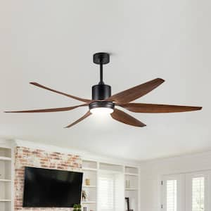 Light Pro 66 in. Smart Indoor Black Standard Ceiling Fan with Brown Blades in Integrated LED