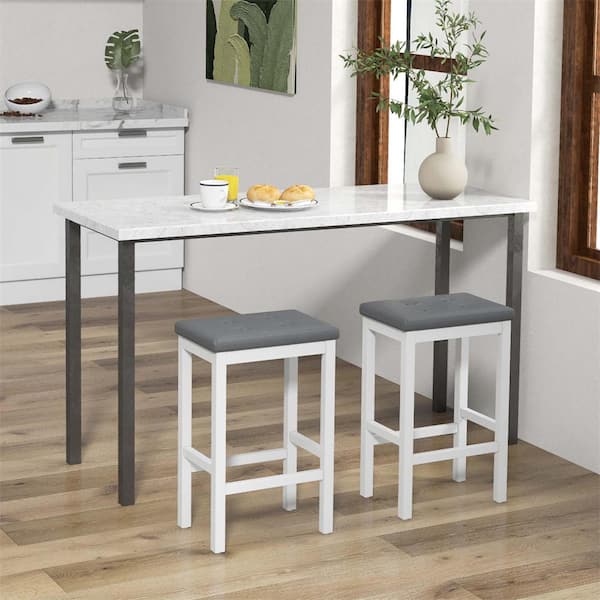 24 in. Grey and White Wood Bar Stools Counter Stool with Padded Seat and Footrest (Set of 2)