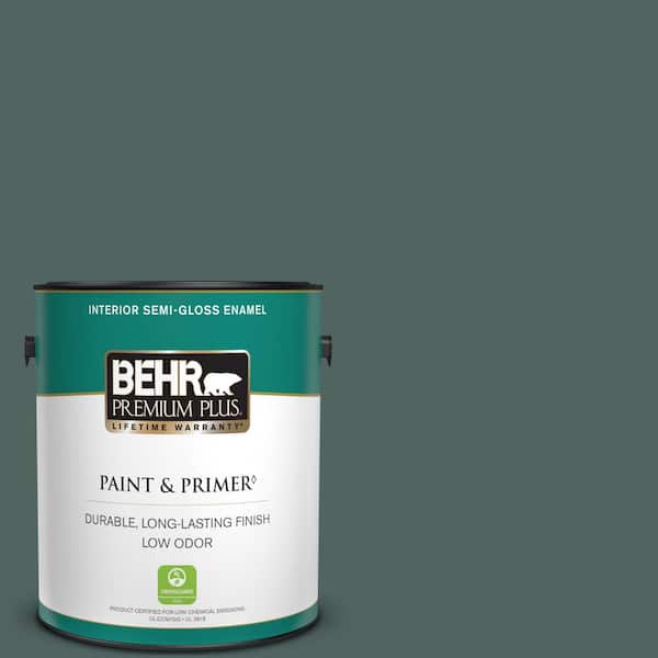 BEHR PREMIUM PLUS 1 gal. #S430-7 Blue Fir Semi-Gloss Enamel Low Odor Interior Paint & Primer