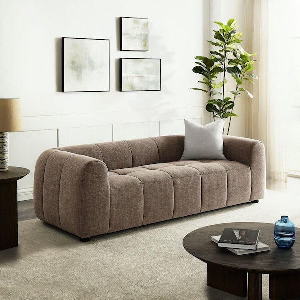 MODWAY Liana 86.6 in. Square Arm Fabric Rectangle Sofa in. Mocha