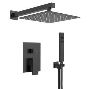 2-Spray Square 10 in. Shower System Shower Head with Handheld in Black (Valve Included)