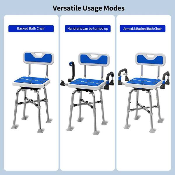 Vaunn Medical Shower Chair – Adjustable Height, Padded Arms, Removable Back, Supports 350 Lbs