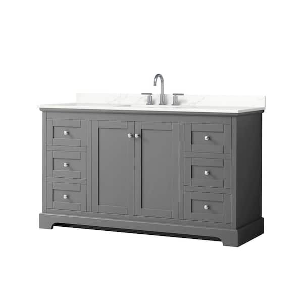 Wyndham Collection Avery 60 in. W x 22 in. D x 35 in. H Single Bath Vanity in Dark Gray with Giotto Quartz Top