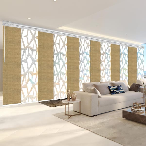 EMOH Desert Snow 140 in. - 260 in. W x 94 in. L Adjustable 12-Panel White Double Rail Panel Track with 23.5 in. Slates