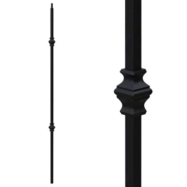 EVERMARK Stair Parts 44 in. x 1/2 in. Satin Black Double Knuckle Iron Baluster for Stair Remodel