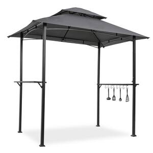 8 ft. x 5 ft. Grey Grill Gazebo Shelter Tent, Double Tier Soft Top Canopy and Steel Frame with hook and Bar Counters
