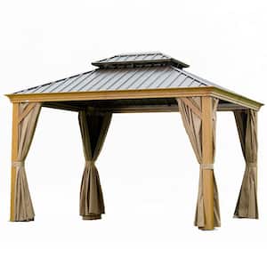 12 ft. x 14 ft. Hardtop Gazebo Wooden Coated Aluminum Frame with Galvanized Steel Double Roof