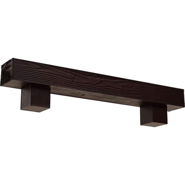 Ekena Millwork 8 in. x 12 in. x 6 ft. Sandblasted Faux Wood Fireplace Mantel Kit, Alamo Corbels, Premium Cherry