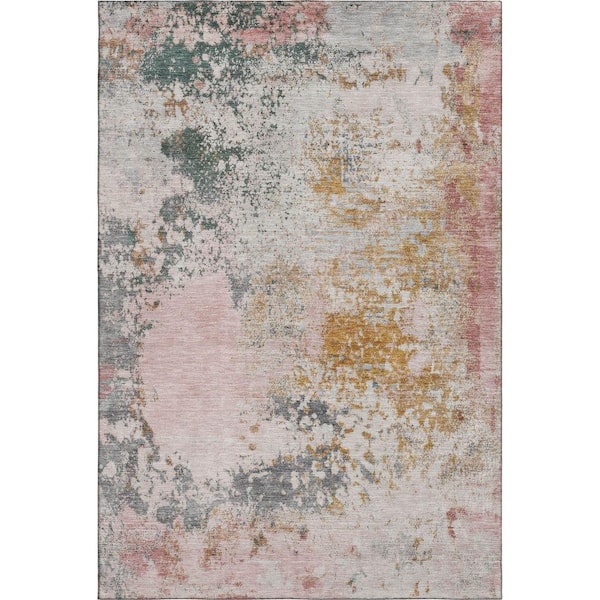 Mayfield Premium Machine Washable Abstract AMF2070 Pink 5 ft. x 7 ft. 6 in. Area Rug