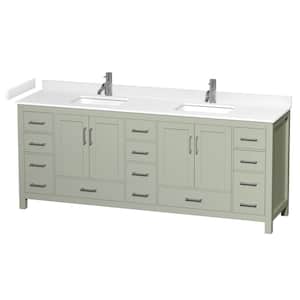 Sheffield 84 in. W x 22 in. D x 35 in . H Double Bath Vanity in Light Green with White Cultured Marble Top