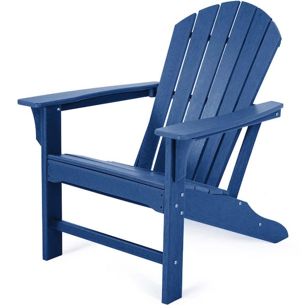 Zeus & Ruta Navy Blue Plastic Outdoor Patio Folding Adirondack Chair for Patio, Garden, Backyard and Pool
