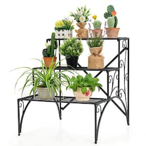 60 in. Tall Indoor/Outdoor Black Iron Plant Stand 3-Tiered