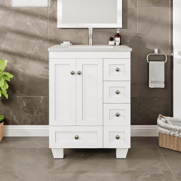 Eviva Happy 24 in. Single Sink White Bath Vanity with White Carrara Quartz Top (Assembled)
