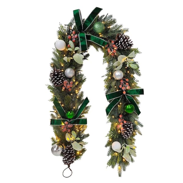 6 ft. x 10 in. Pre-Lit Battery-Operated Adorned Artificial Christmas Garland